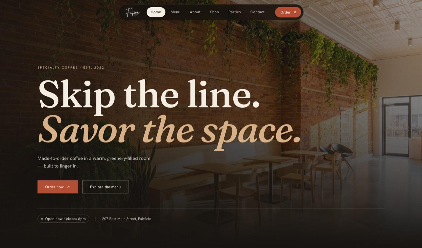 Fusion Coffee — the home page