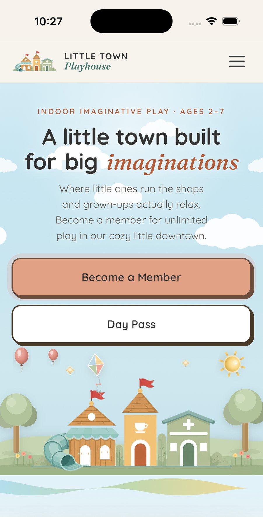 Little Town — the home page, on mobile